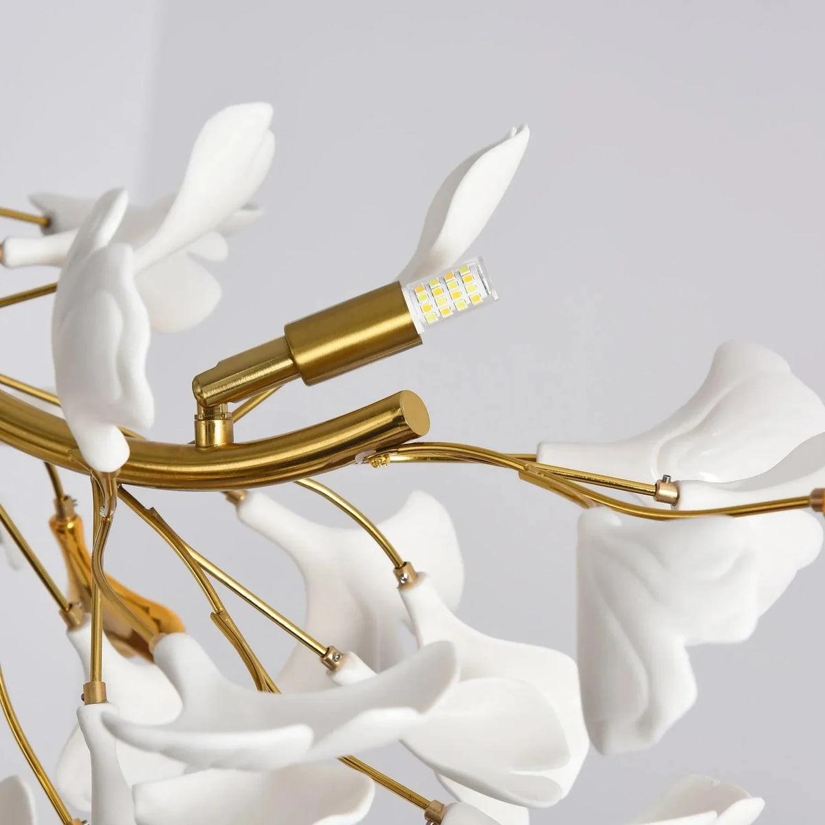 Sculptural Ginkgo Branch Chandelier in white gold for Dining Room by AUVIELIGHT