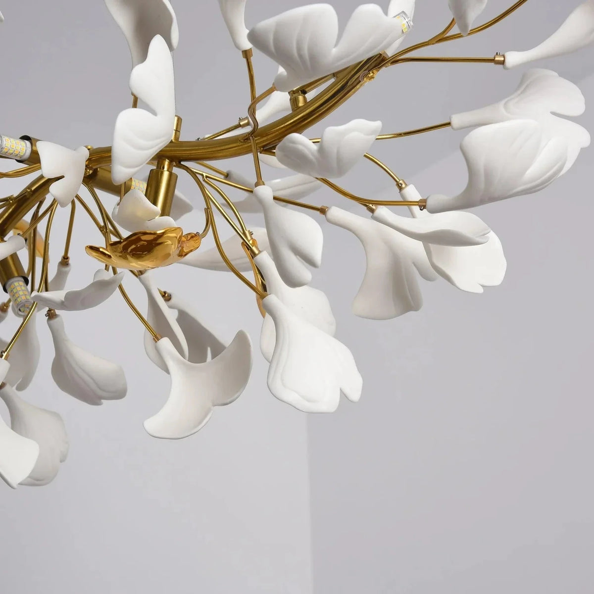 Sculptural Ginkgo Branch Chandelier in white gold for Dining Room by AUVIELIGHT