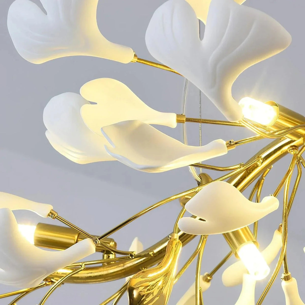 Sculptural Ginkgo Branch Chandelier in white gold for Dining Room by AUVIELIGHT