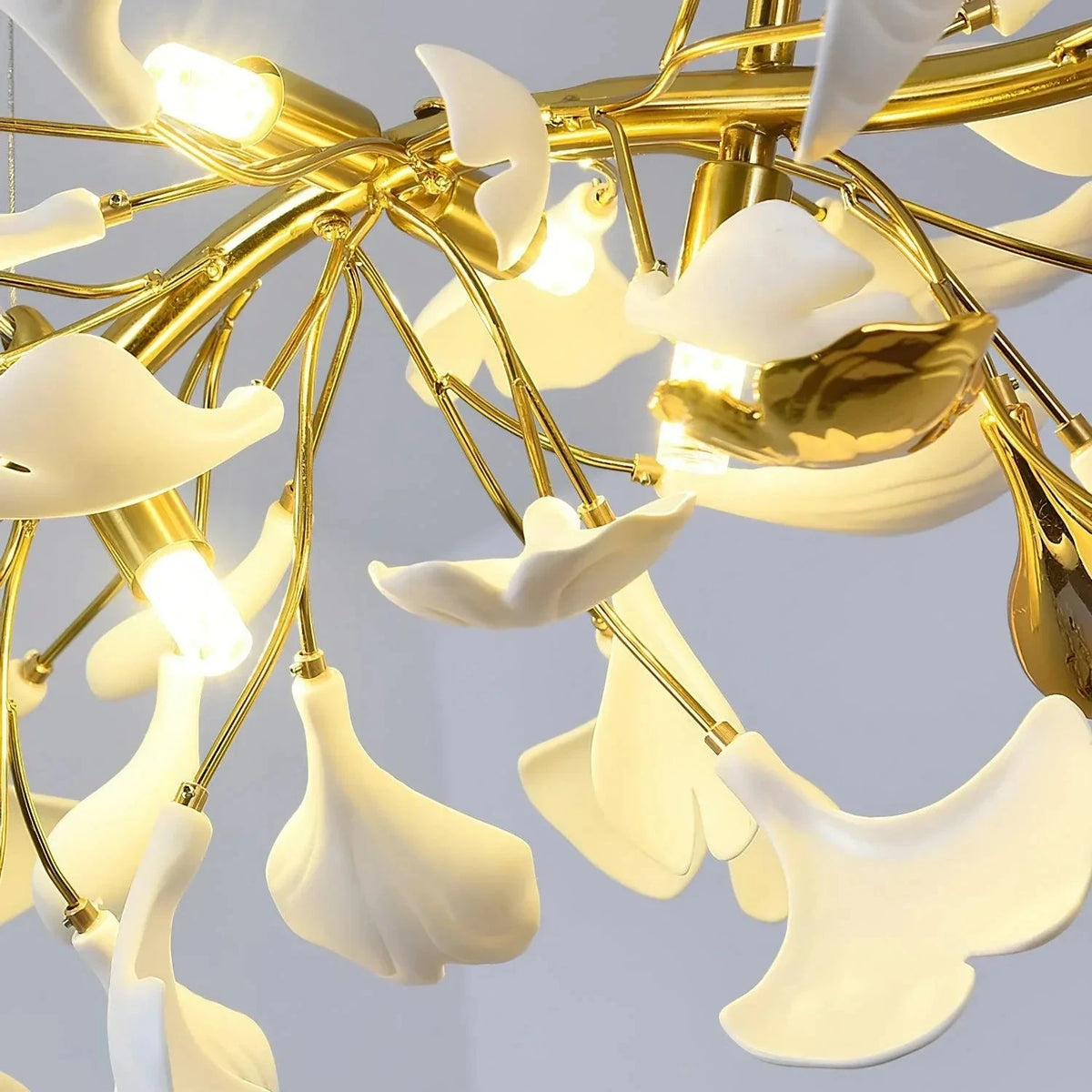 Sculptural Ginkgo Branch Chandelier in white gold for Dining Room by AUVIELIGHT