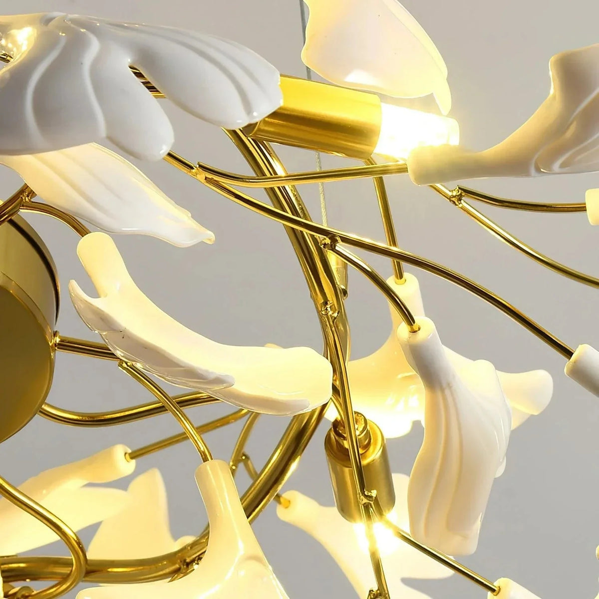 Sculptural Ginkgo Branch Chandelier in white gold for Dining Room by AUVIELIGHT