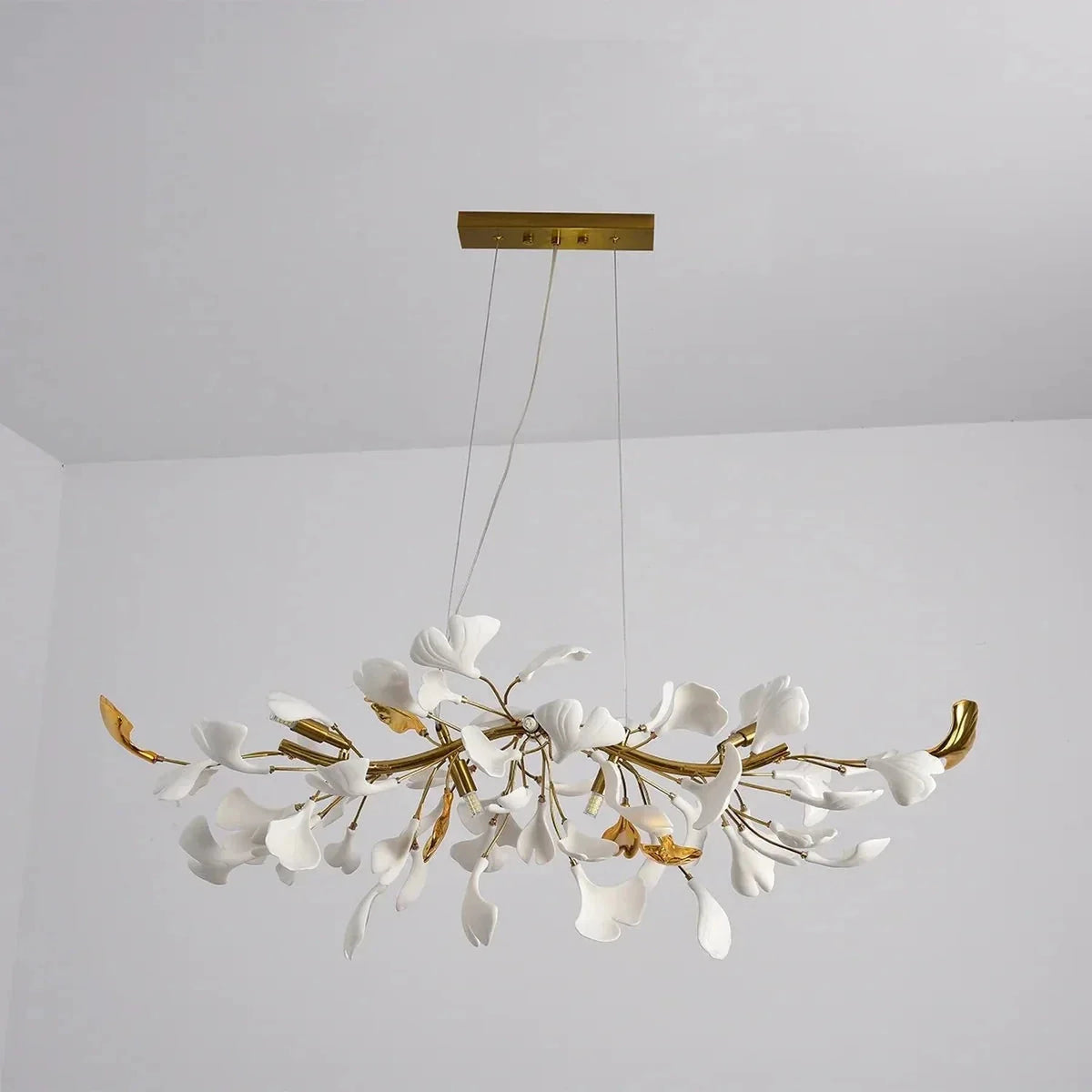 Sculptural Ginkgo Branch Chandelier in white gold for Dining Room by AUVIELIGHT