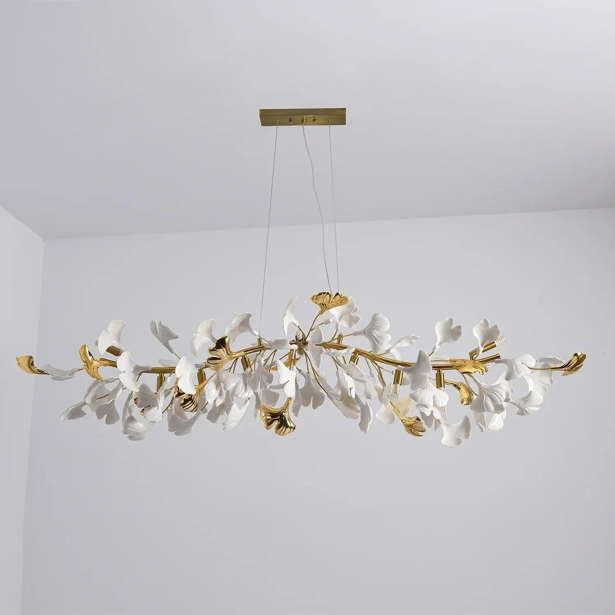 Sculptural Ginkgo Branch Chandelier in white gold for Dining Room by AUVIELIGHT