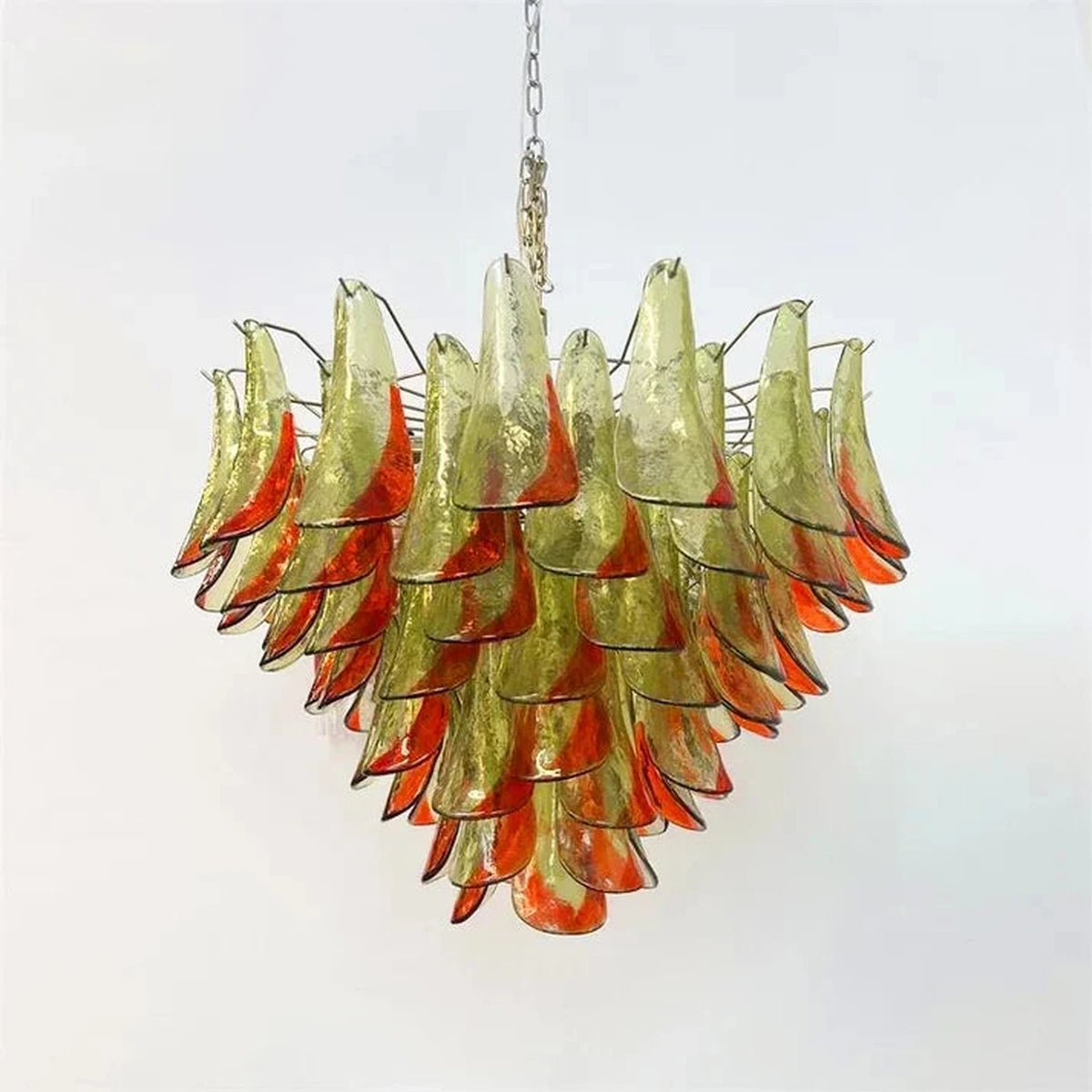 Sculptural Leaf Chandelier in murano glass for Dining Room by AUVIELIGHT, D 100cm x H 82cm / ∅ 39.4″ x H 32.3″ / Brass & Green