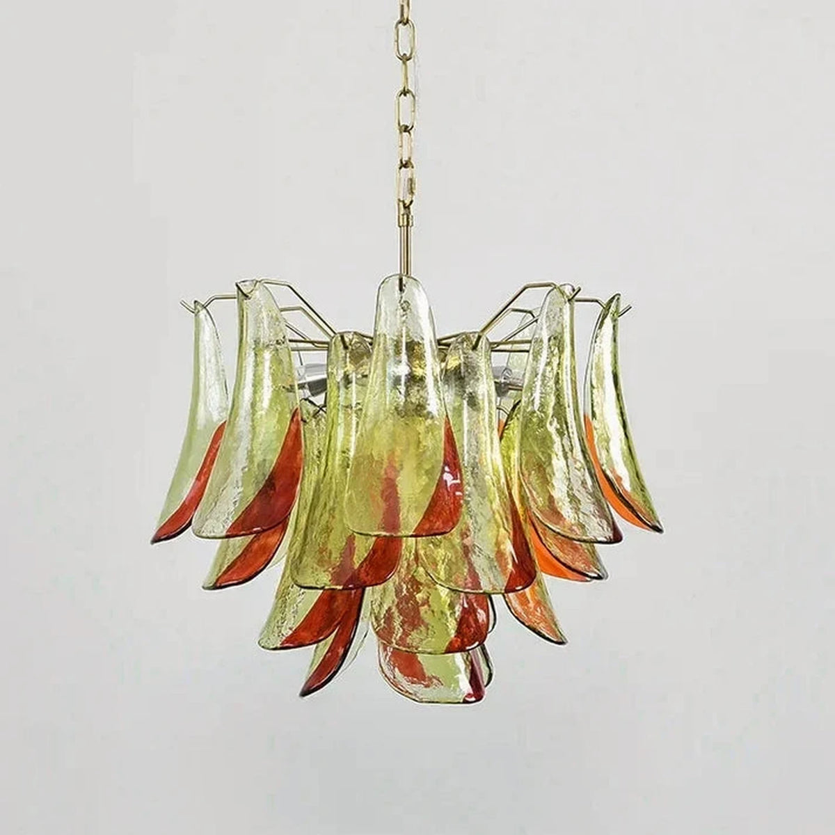 Sculptural Leaf Chandelier in murano glass for Dining Room by AUVIELIGHT, D 55cm x H 55cm / ∅ 21.7″ x H 21.7″ / Brass & Green