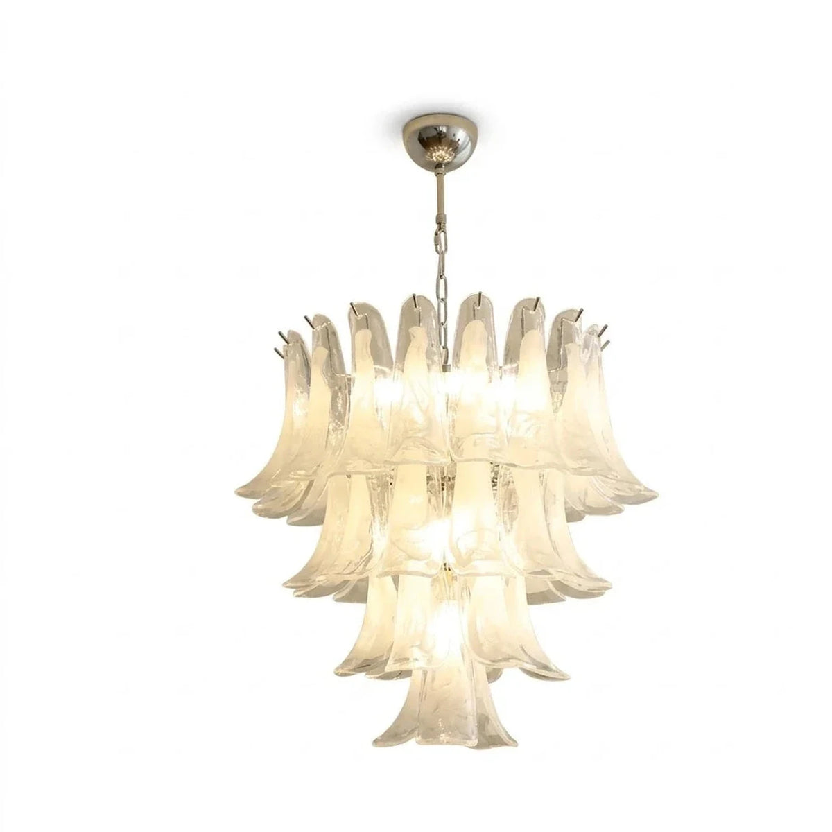 Sculptural Lily Blossom Chandelier in opal glass for Dining Room by AUVIELIGHT, ∅ 31.5″ x H 23.6″ / Polished Nickel / White Cloud