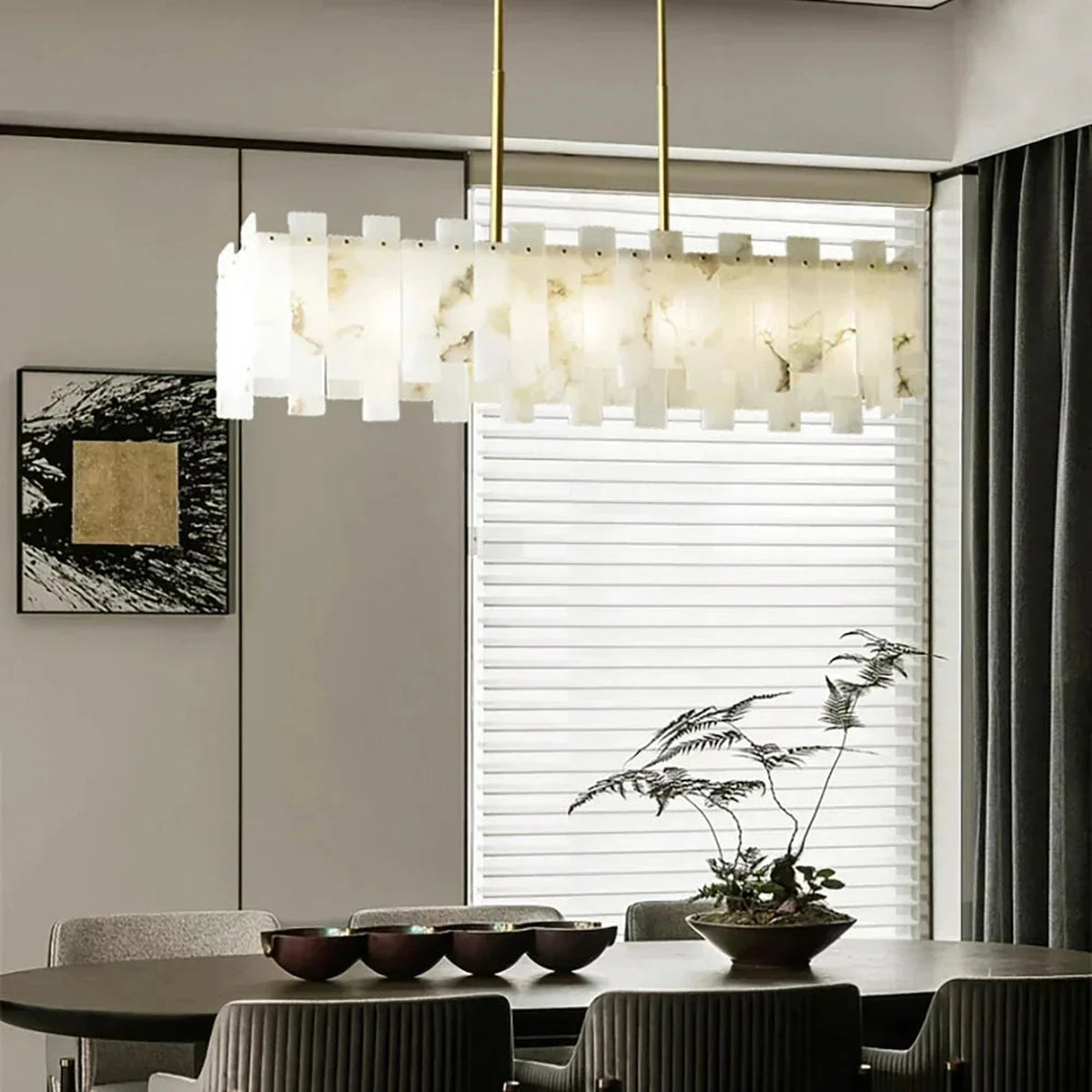 Sculptural Linear Pendant Light in alabaster for Kitchen Island by AUVIELIGHT