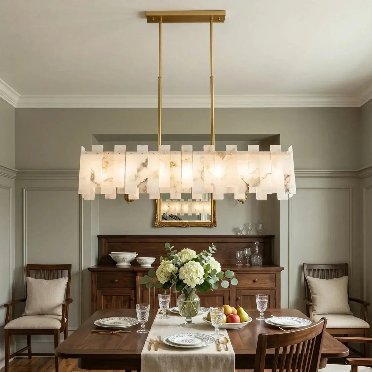 Sculptural Linear Pendant Light in alabaster for Kitchen Island by AUVIELIGHT