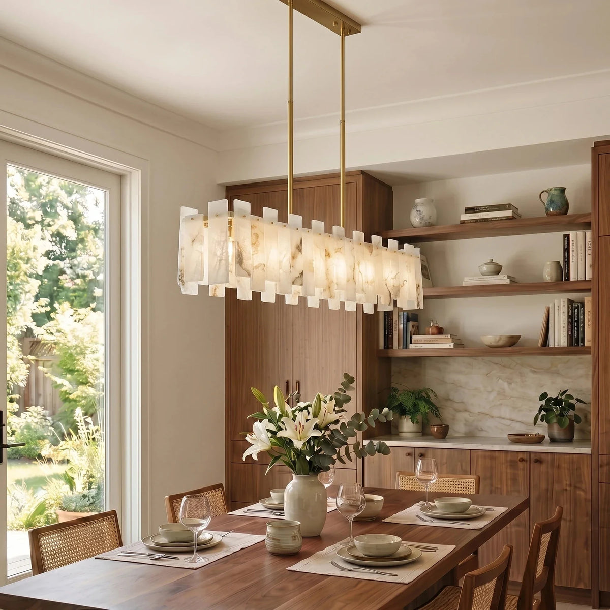 Sculptural Linear Pendant Light in alabaster for Kitchen Island by AUVIELIGHT
