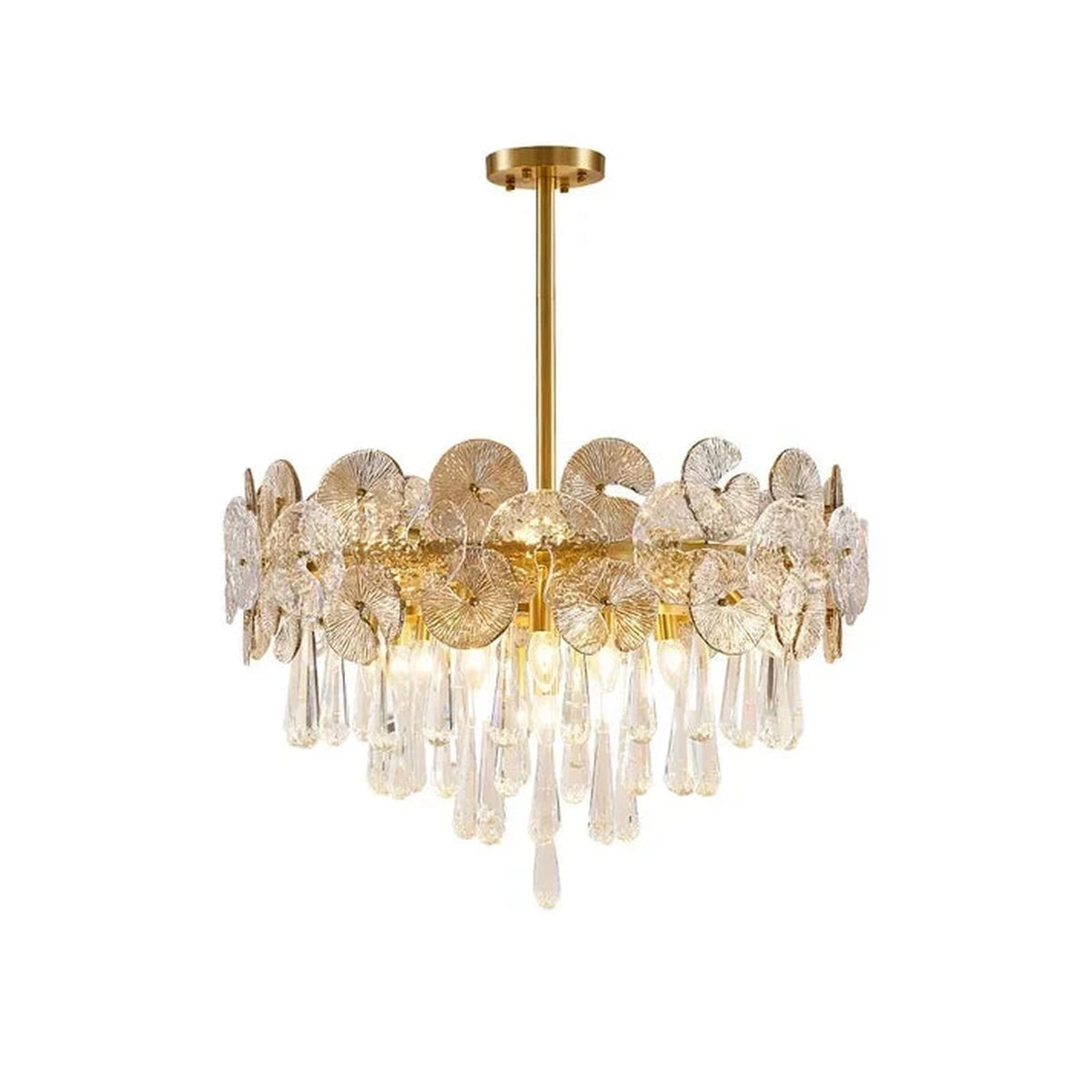 Sculptural Lotus Drum Chandelier in textured glass for Dining Room by AUVIELIGHT