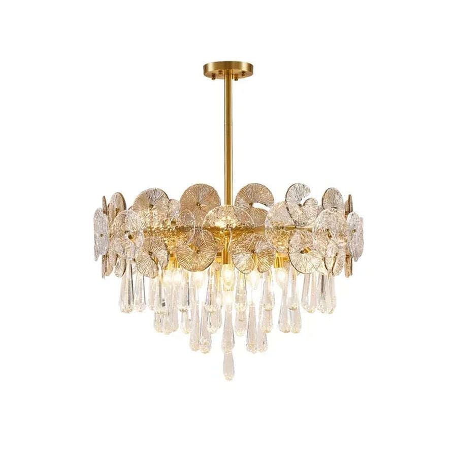 Sculptural Lotus Drum Chandelier in textured glass for Dining Room by AUVIELIGHT