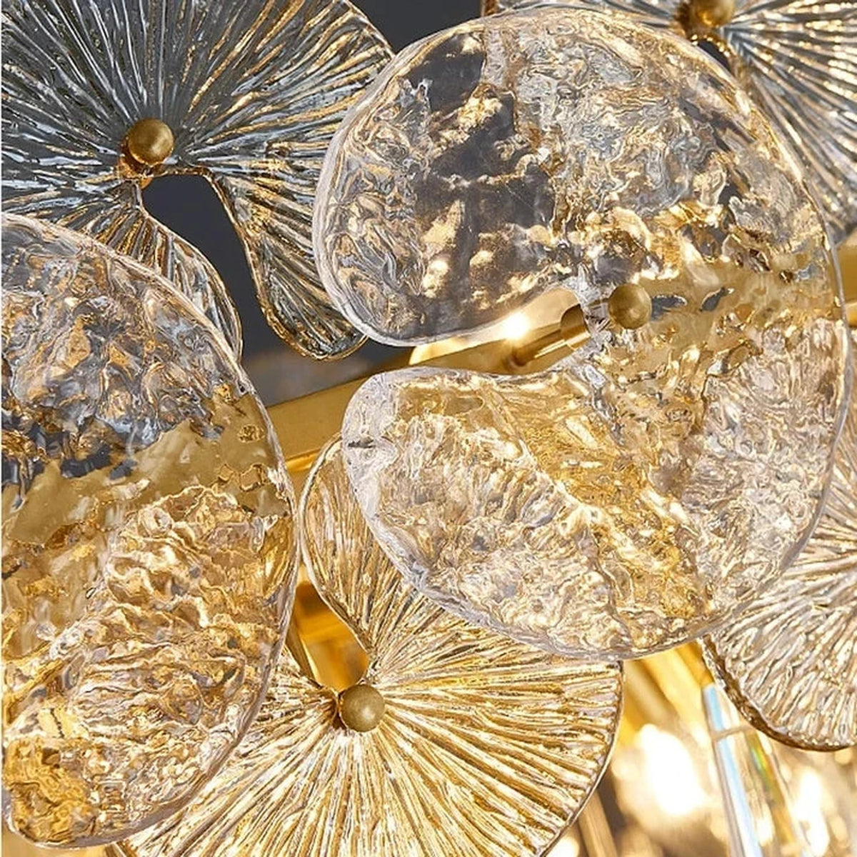Sculptural Lotus Drum Chandelier in textured glass for Dining Room by AUVIELIGHT