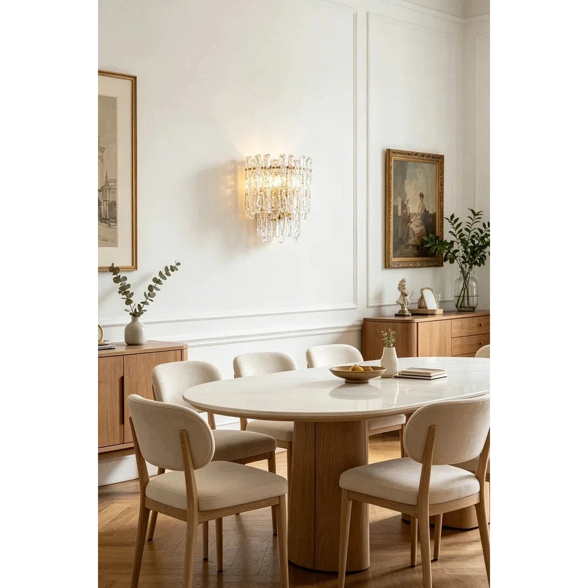 Sculptural Molten Tiered Wall Sconce in ice glass for Hallway by AUVIELIGHT