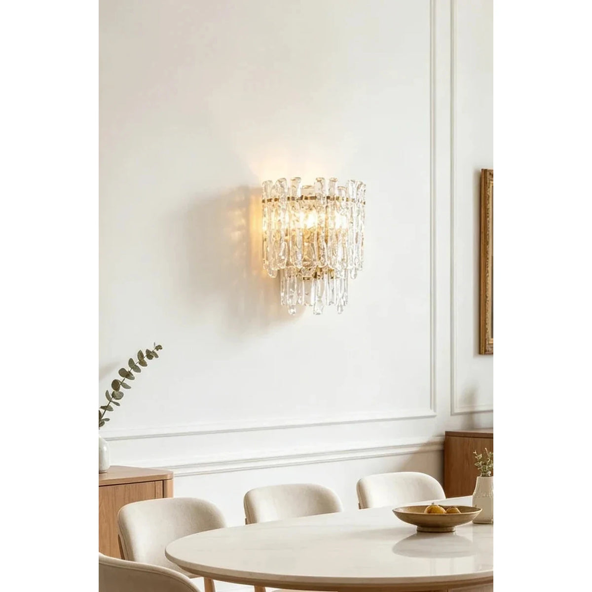 Sculptural Molten Tiered Wall Sconce in ice glass for Hallway by AUVIELIGHT