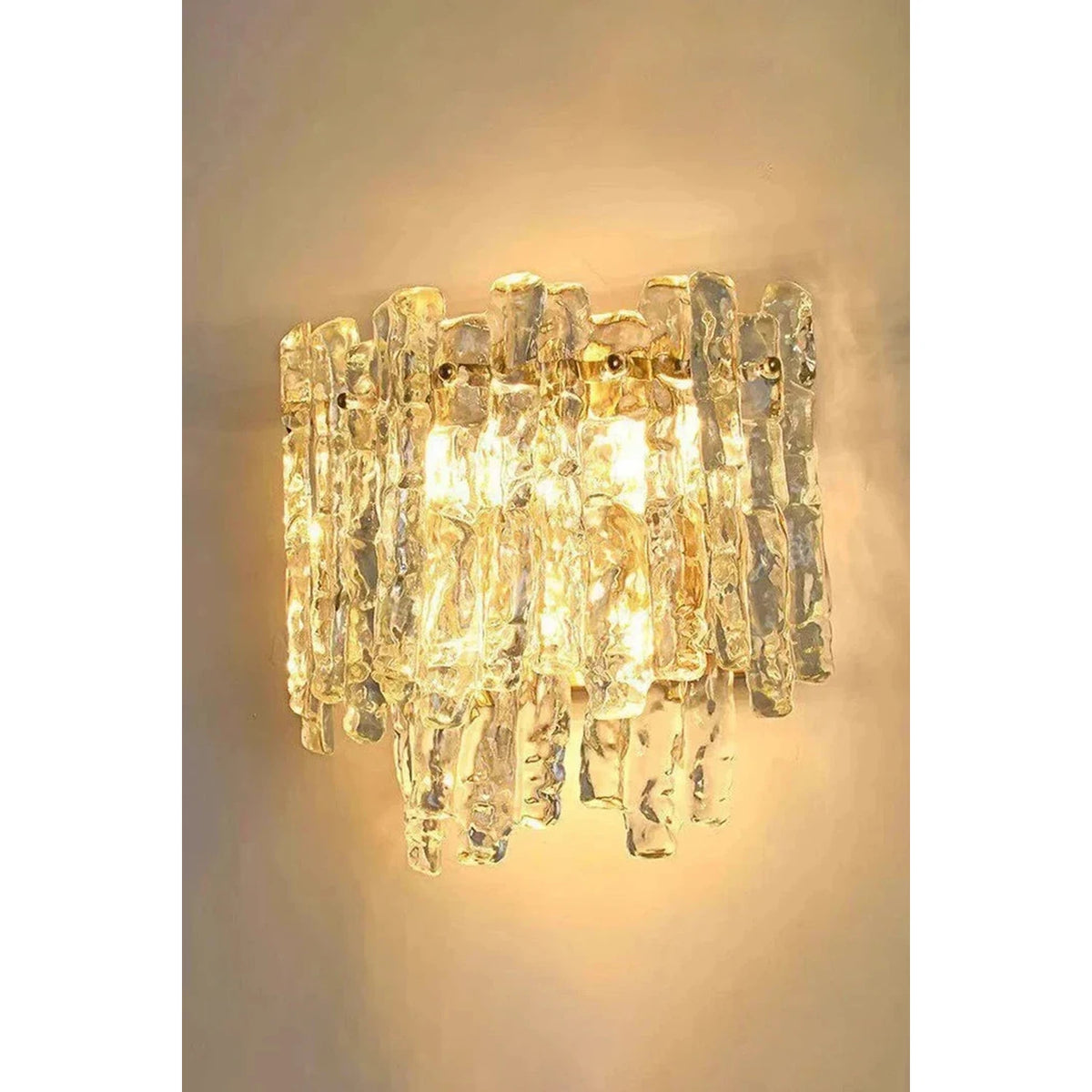Sculptural Molten Tiered Wall Sconce in ice glass for Hallway by AUVIELIGHT