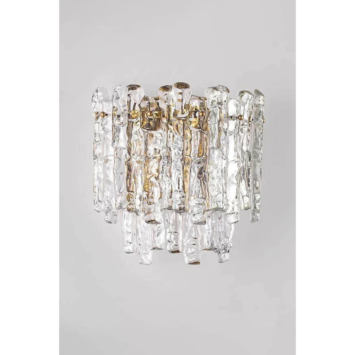 Sculptural Molten Tiered Wall Sconce in ice glass for Hallway by AUVIELIGHT, Dia 36cm x H 30cm x W 17cm / ∅ 14.2″ x H 11.8″ x W 6.7'' / Clear
