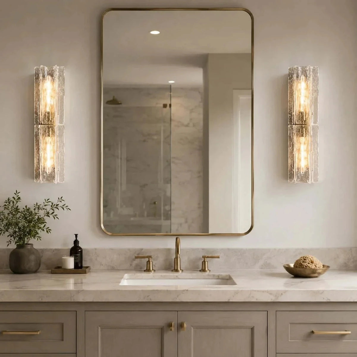 Sculptural Molten Vertical Wall Sconce in ice glass for Hallway by AUVIELIGHT