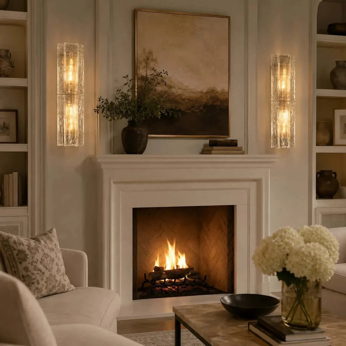 Sculptural Molten Vertical Wall Sconce in ice glass for Hallway by AUVIELIGHT