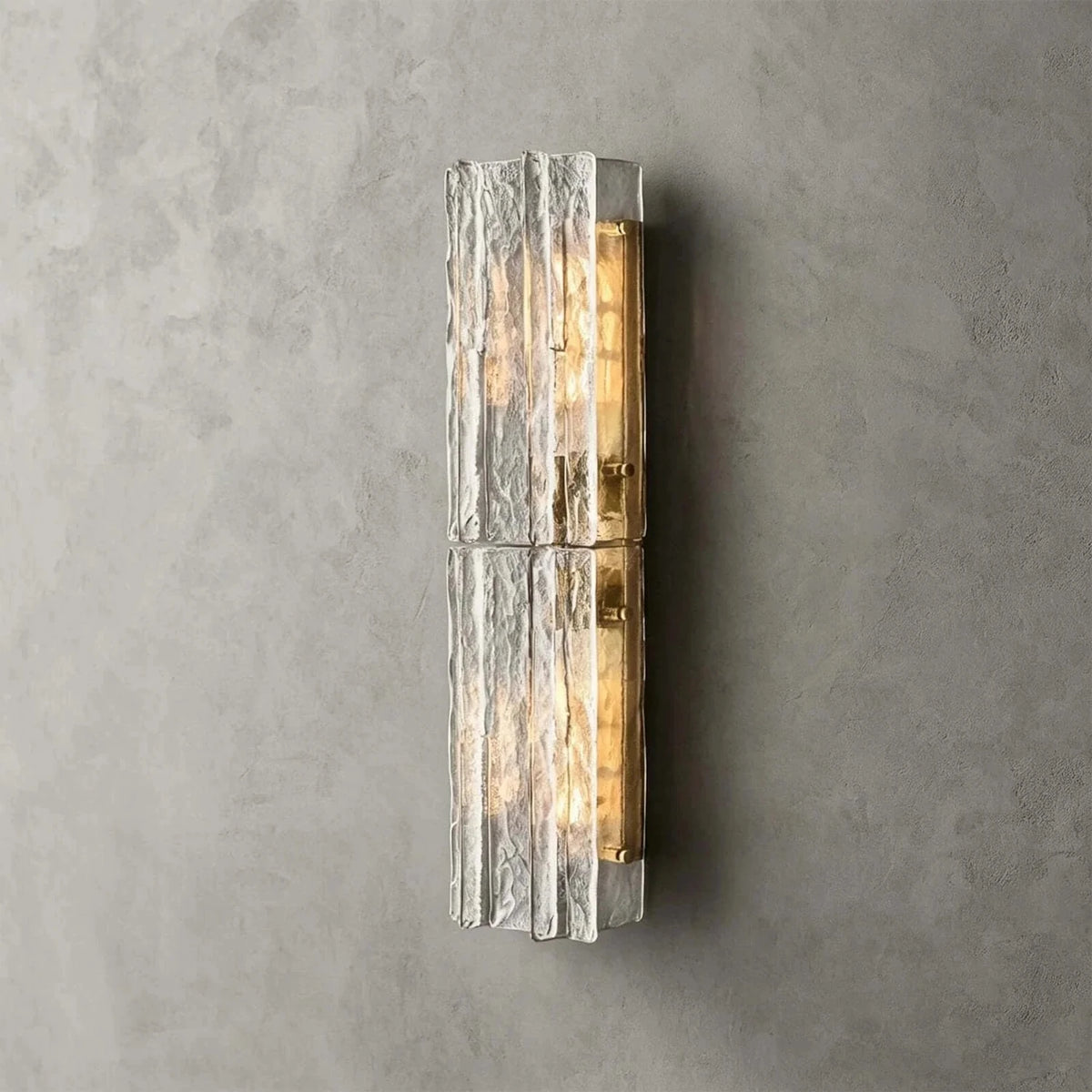 Sculptural Molten Vertical Wall Sconce in ice glass for Hallway by AUVIELIGHT, W 21cm x H 76cm x D 16cm / W 8.3" x H 29.9" x D 6.3" / Clear &