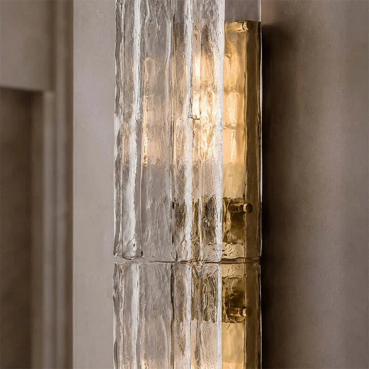 Sculptural Molten Vertical Wall Sconce in ice glass for Hallway by AUVIELIGHT