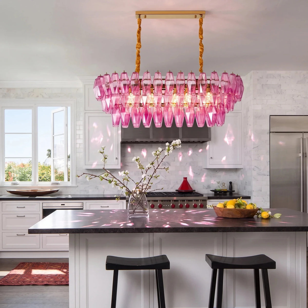 Sculptural Oval Chandelier in lavender murano glass for Dining Room by AUVIELIGHT