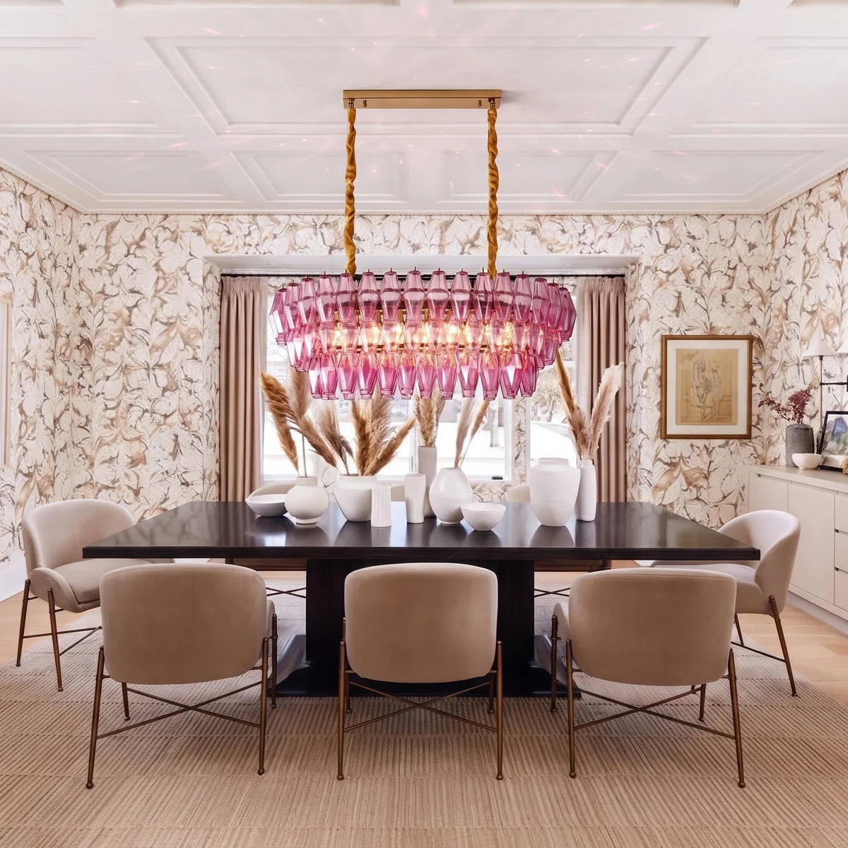 Sculptural Oval Chandelier in lavender murano glass for Dining Room by AUVIELIGHT