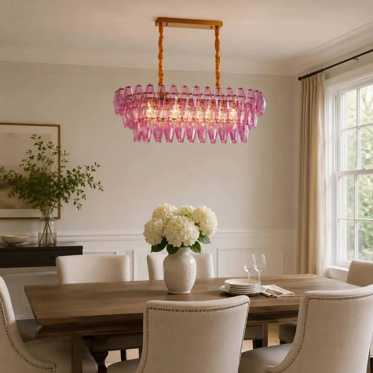 Sculptural Oval Chandelier in lavender murano glass for Dining Room by AUVIELIGHT