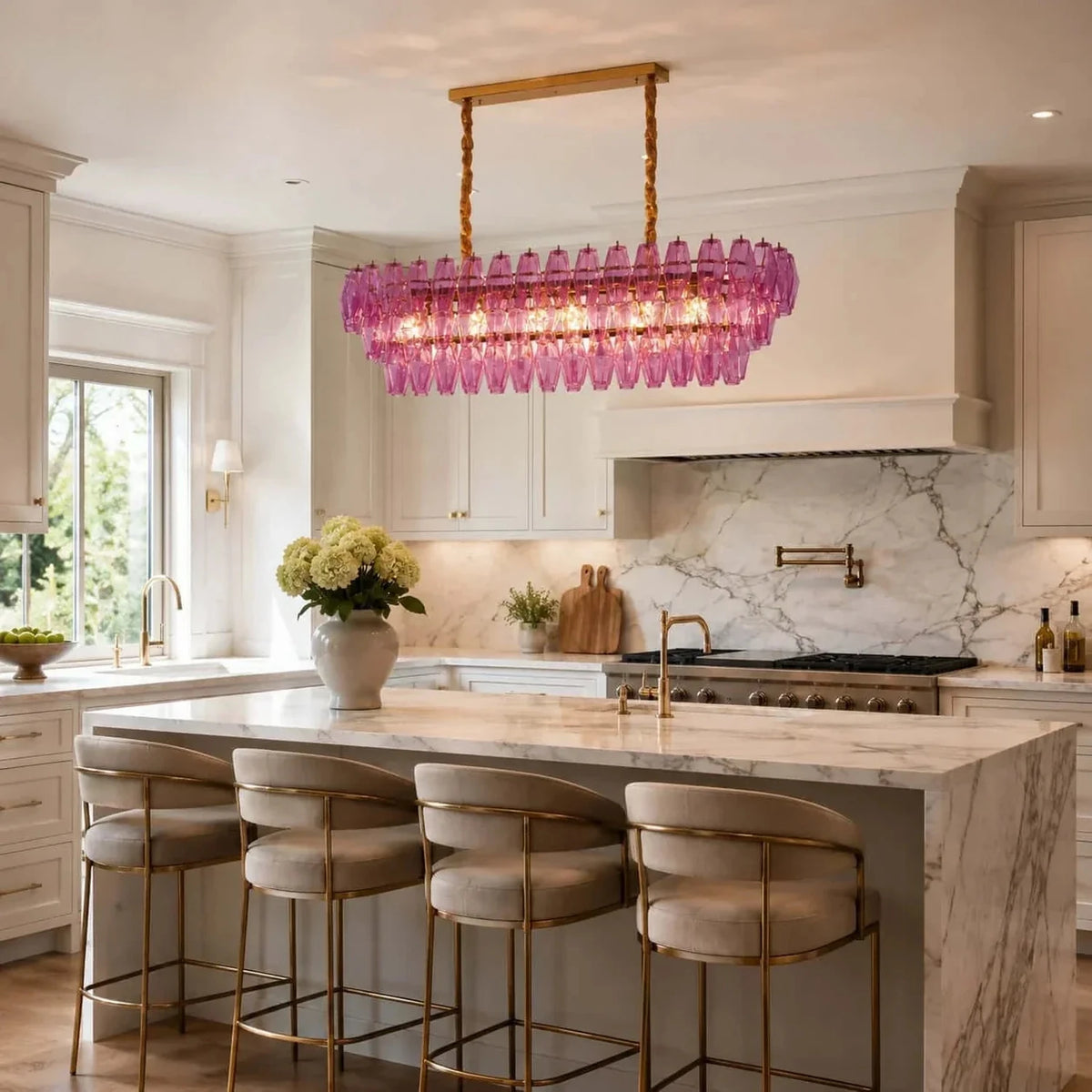 Sculptural Oval Chandelier in lavender murano glass for Dining Room by AUVIELIGHT