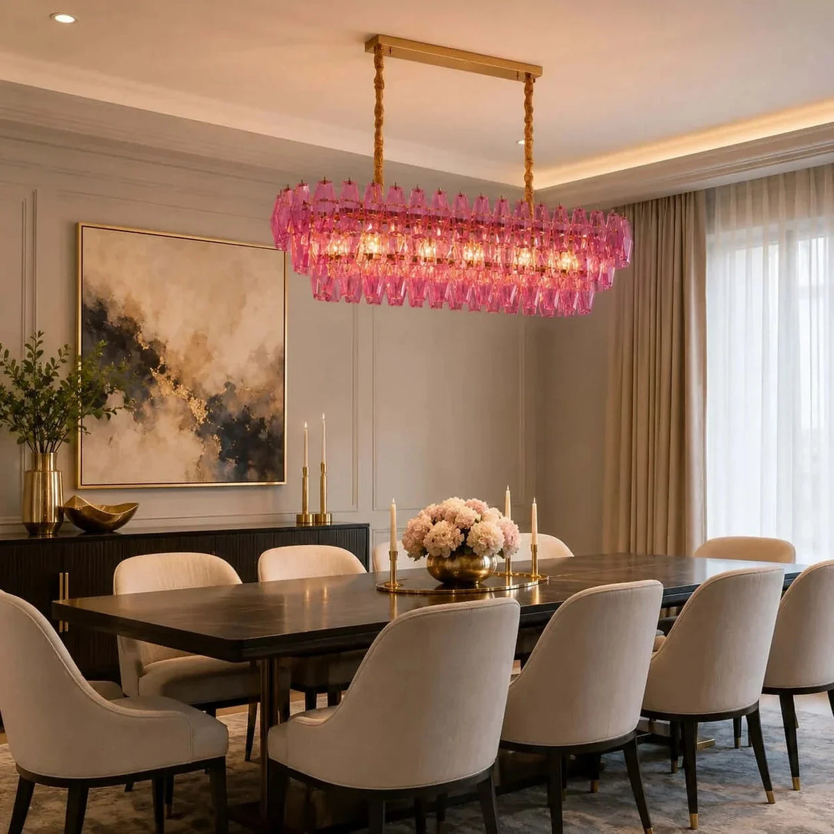 Sculptural Oval Chandelier in lavender murano glass for Dining Room by AUVIELIGHT