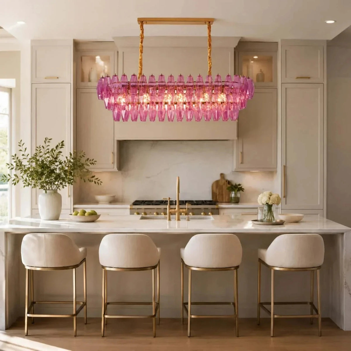 Sculptural Oval Chandelier in lavender murano glass for Dining Room by AUVIELIGHT