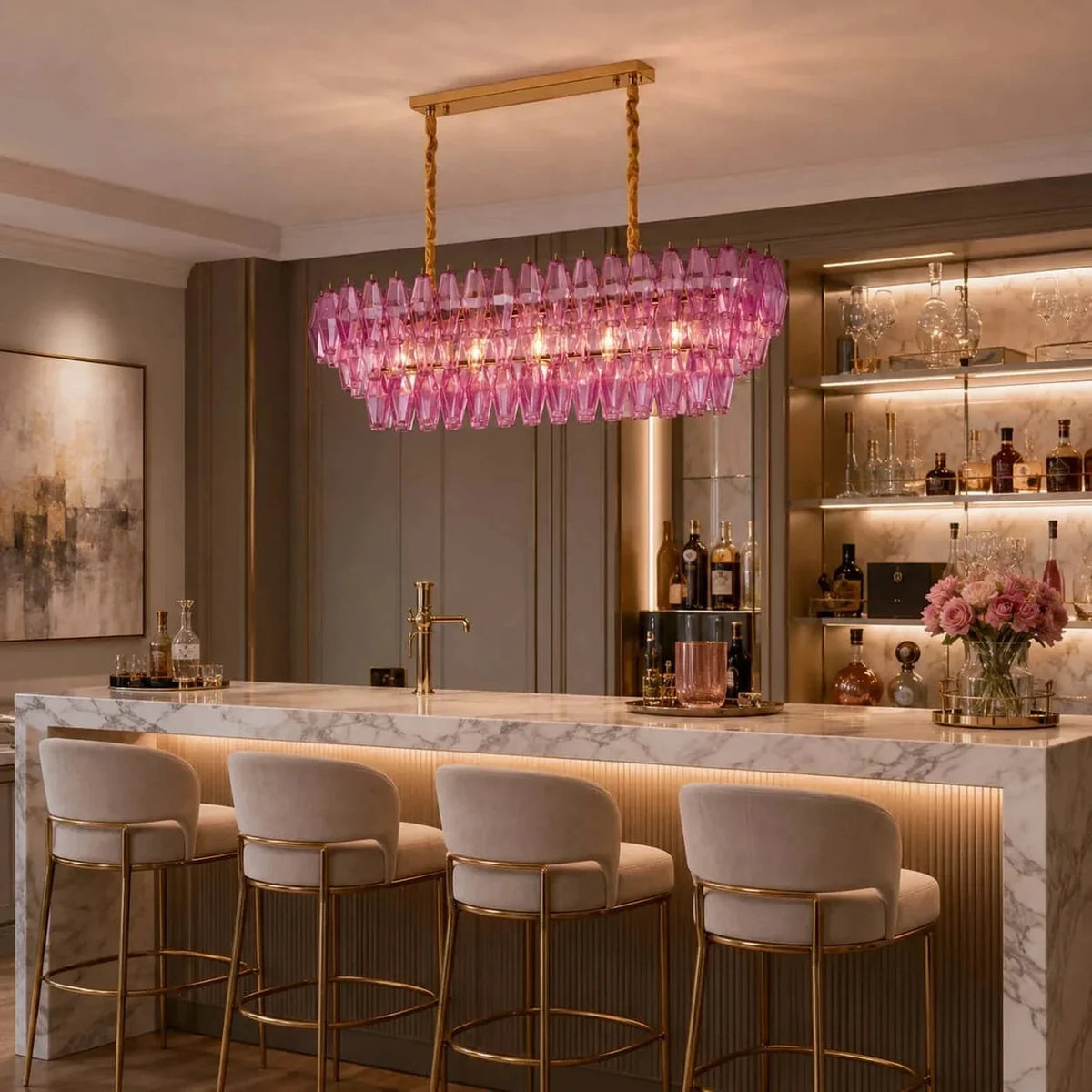 Sculptural Oval Chandelier in lavender murano glass for Dining Room by AUVIELIGHT