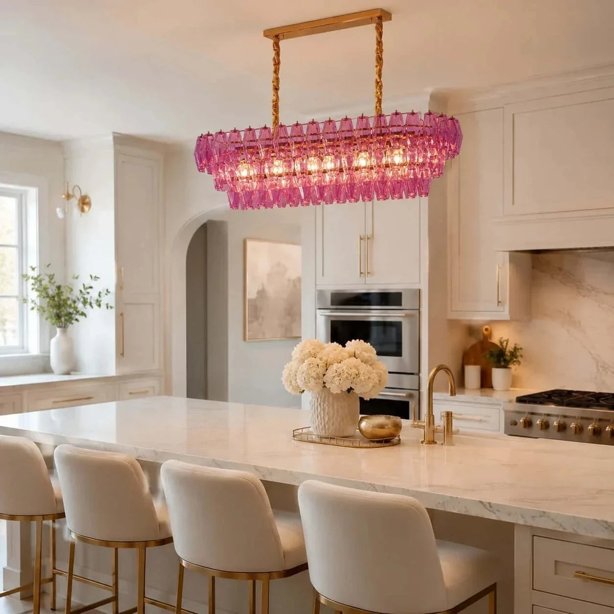 Sculptural Oval Chandelier in lavender murano glass for Dining Room by AUVIELIGHT