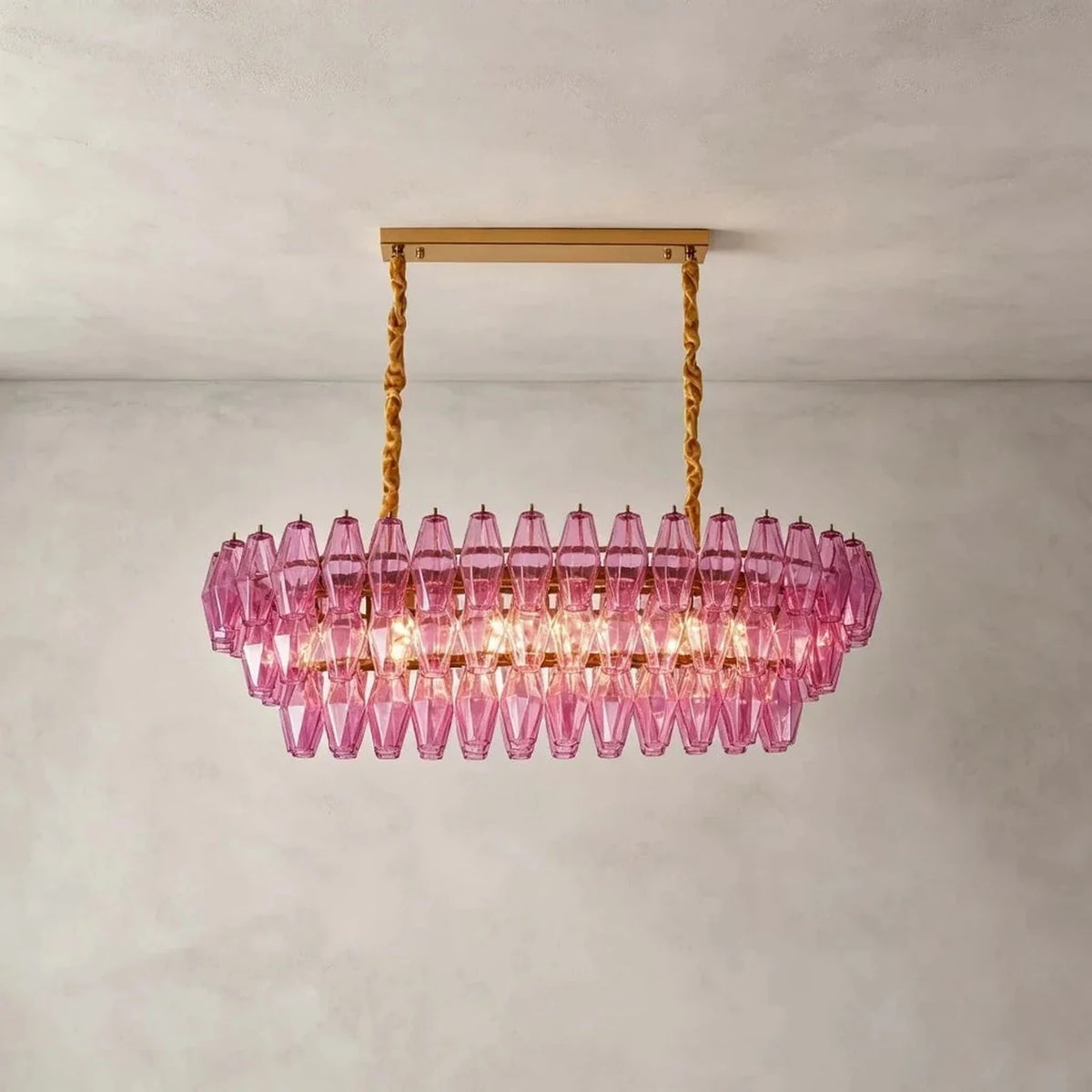 Sculptural Oval Chandelier in lavender murano glass for Dining Room by AUVIELIGHT, L 47.2" x H 12.6" / Purple