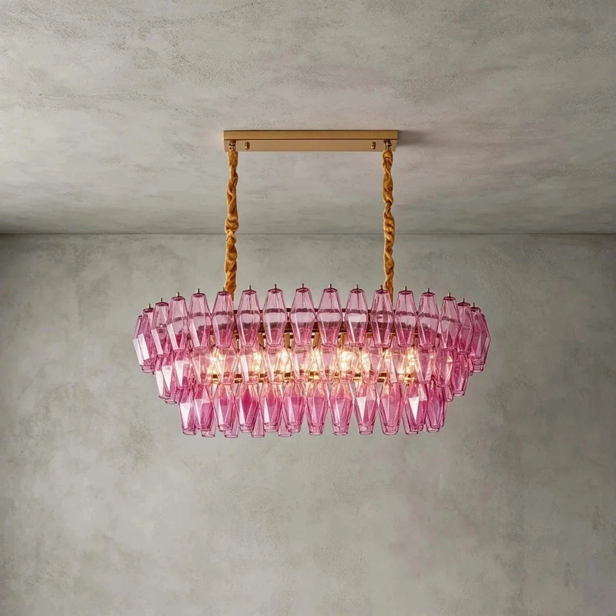 Sculptural Oval Chandelier in lavender murano glass for Dining Room by AUVIELIGHT, L 39.4" x H 12.6" / Purple