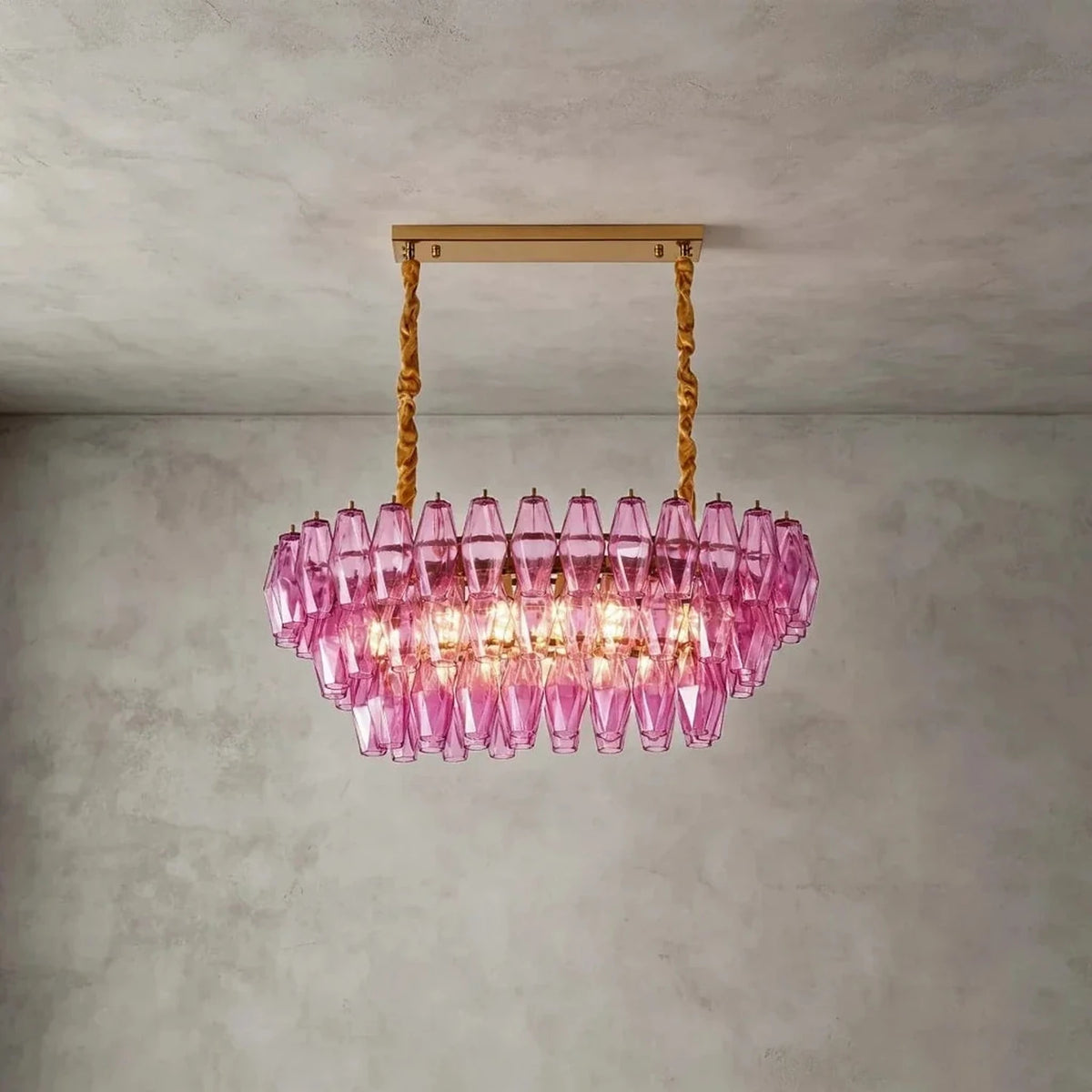 Sculptural Oval Chandelier in lavender murano glass for Dining Room by AUVIELIGHT, L 29.5" x H 12.6" / Purple