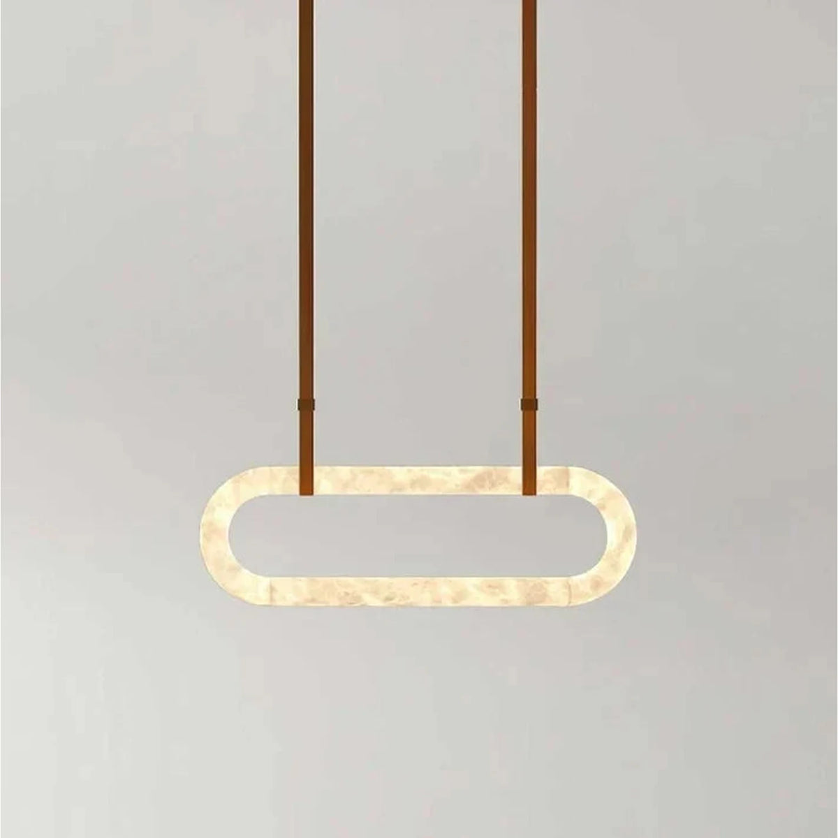 Sculptural Oval Ring Chandelier in alabaster for Dining Room by AUVIELIGHT, L 39.4″ x W 3.1″ x H 13.8″ / Light Brown & White Alabaster / warm