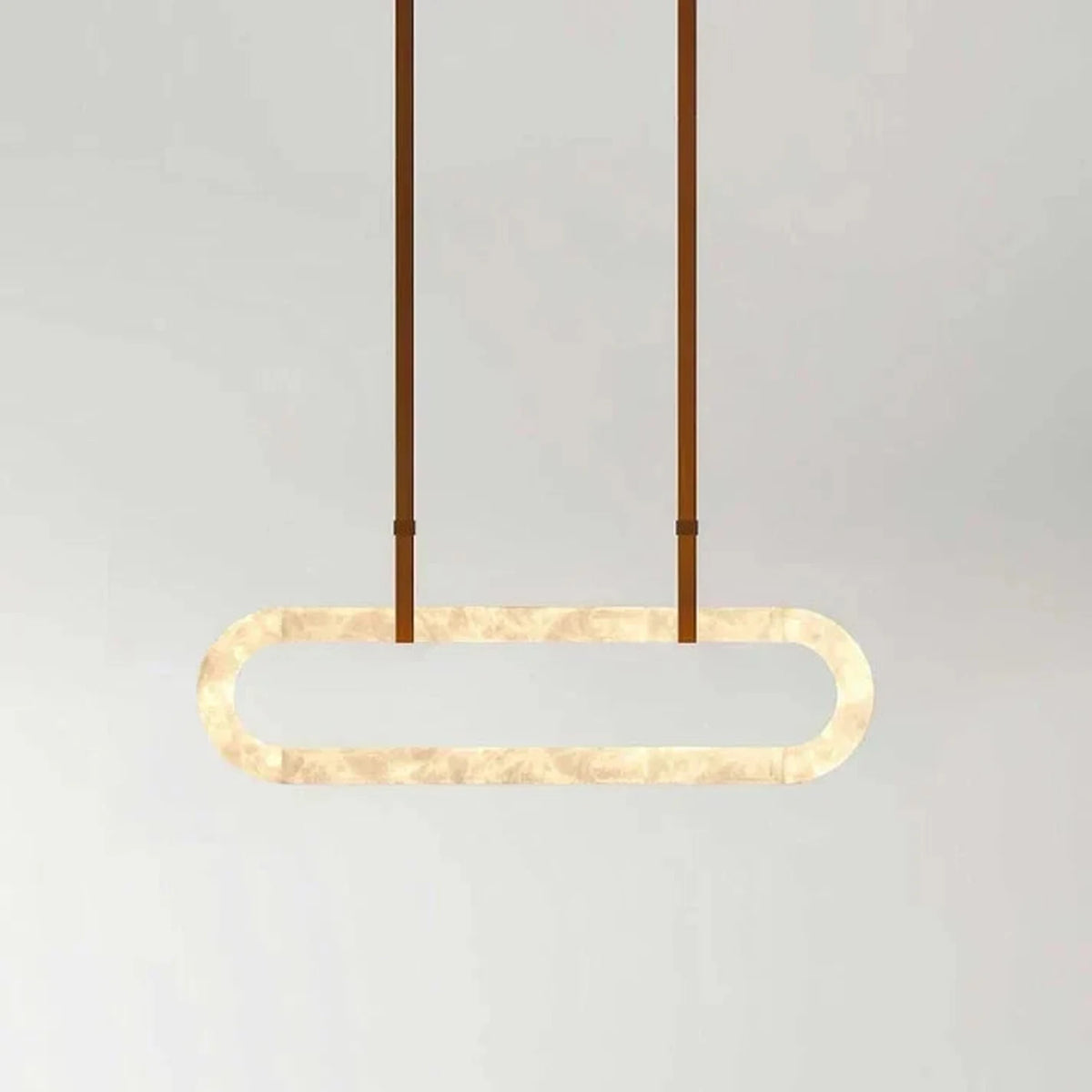 Sculptural Oval Ring Chandelier in alabaster for Dining Room by AUVIELIGHT, L 59″ x W 3.1″ x H 13.8″ / Light Brown & White Alabaster / warm light