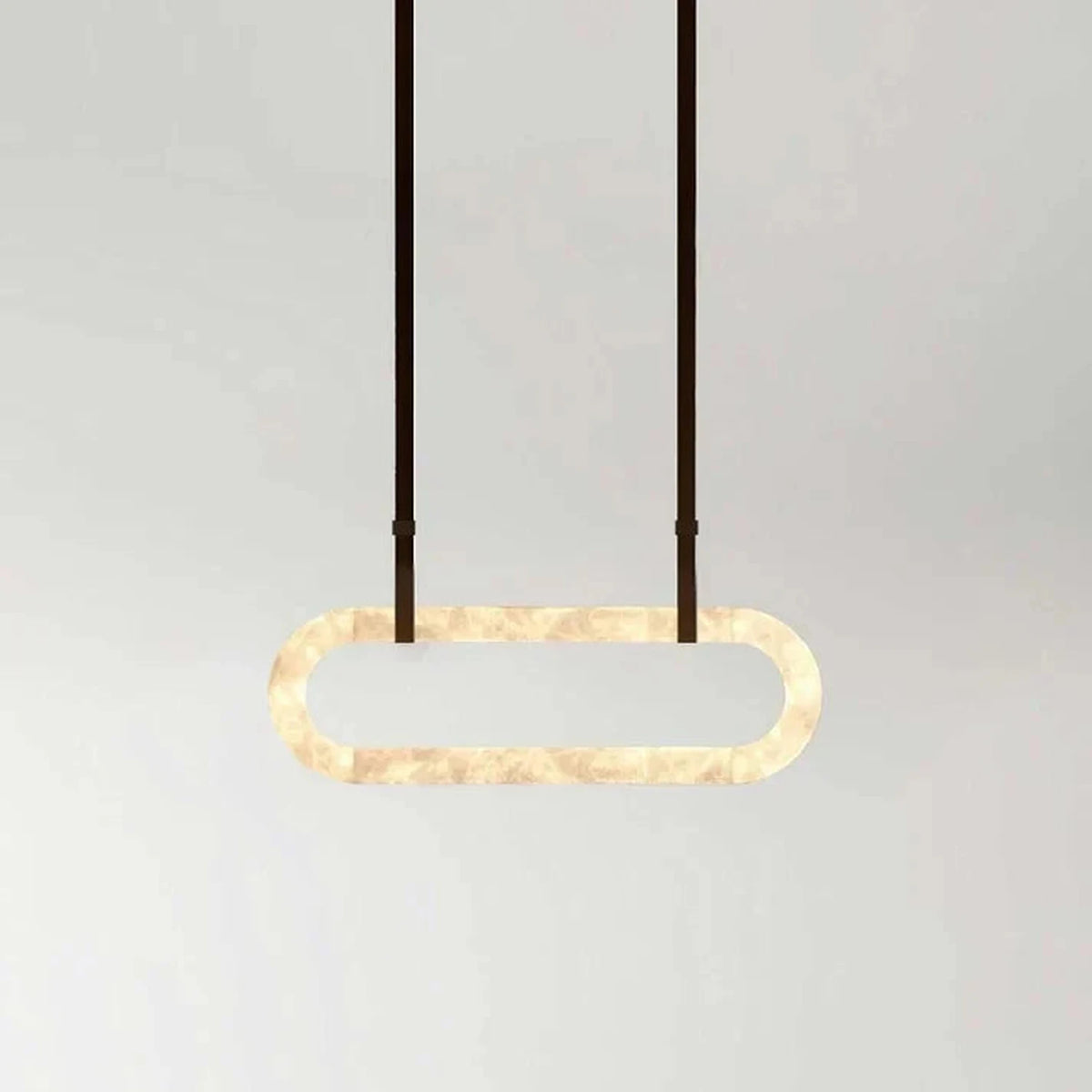 Sculptural Oval Ring Chandelier in alabaster for Dining Room by AUVIELIGHT, L 39.4″ x W 3.1″ x H 13.8″ / Dark Brown & White Alabaster / warm