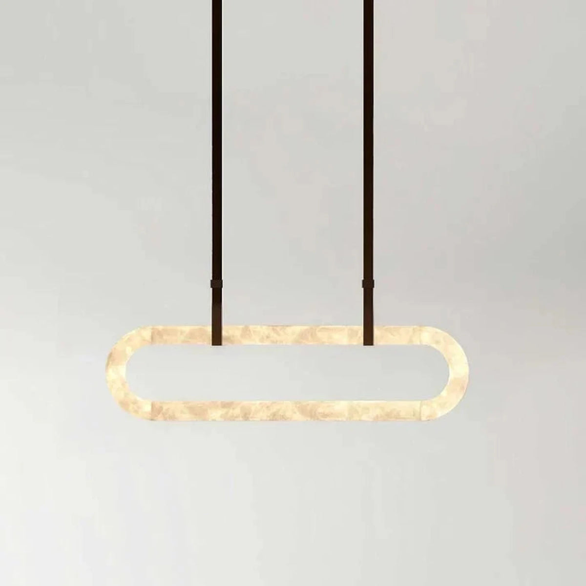 Sculptural Oval Ring Chandelier in alabaster for Dining Room by AUVIELIGHT, L 59″ x W 3.1″ x H 13.8″ / Dark Brown & White Alabaster / warm light