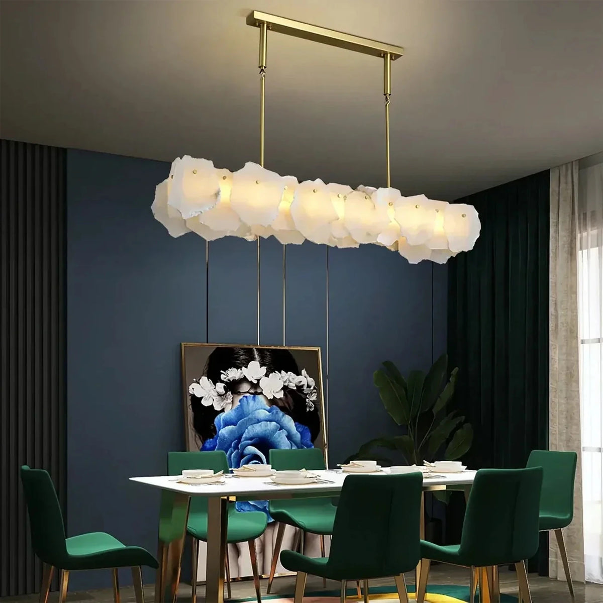 Sculptural Petal Chandelier in alabaster for Dining Room by AUVIELIGHT