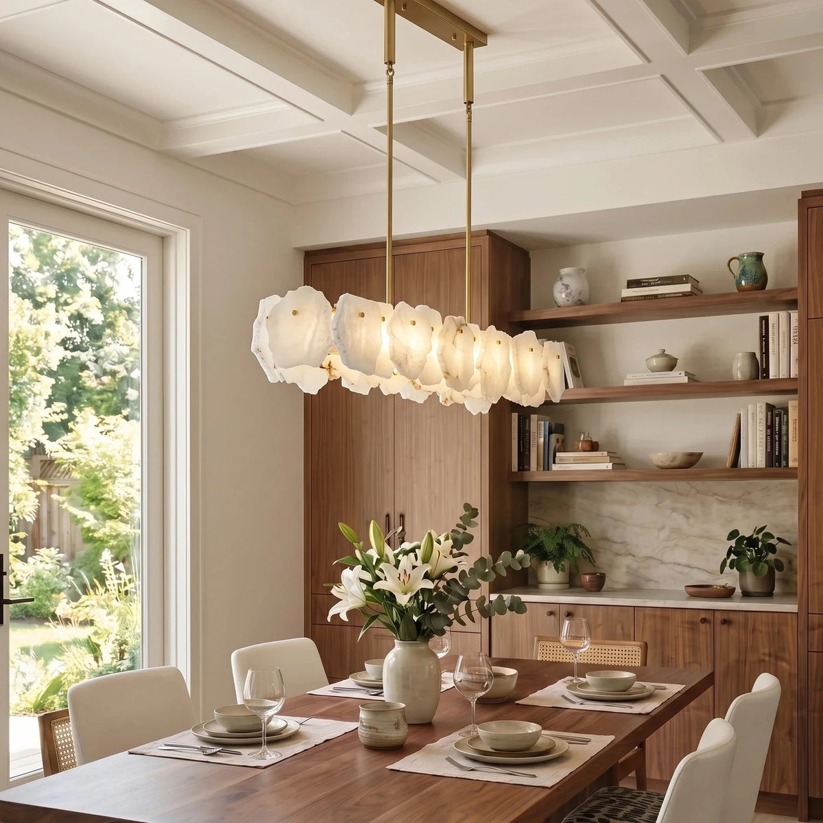 Sculptural Petal Chandelier in alabaster for Dining Room by AUVIELIGHT