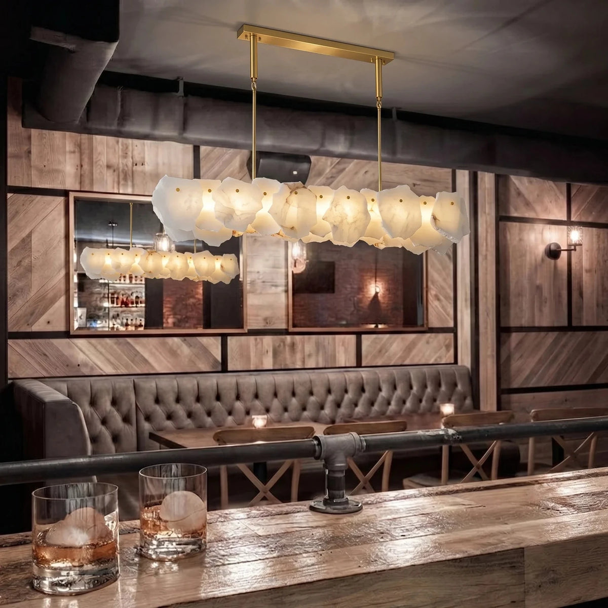 Sculptural Petal Chandelier in alabaster for Dining Room by AUVIELIGHT