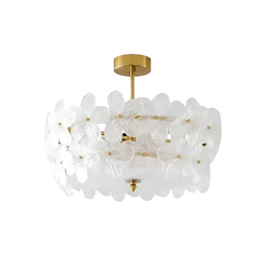 Sculptural Petal Drum Chandelier in frosted glass for Dining Room light fixture by AUVIELIGHT
