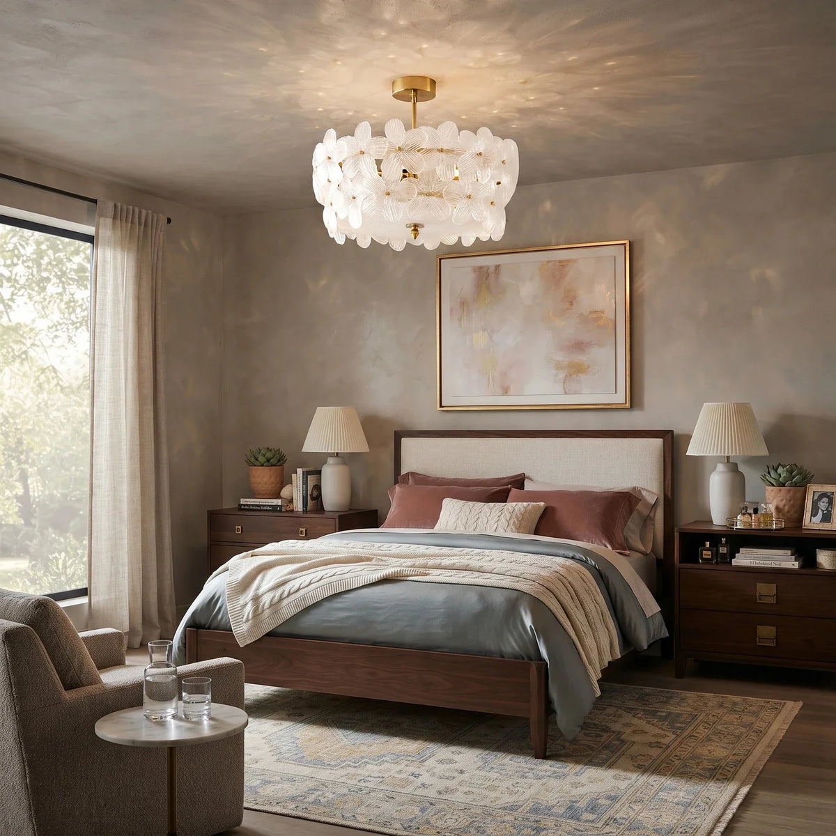 Sculptural Petal Drum Chandelier in frosted glass for Dining Room by AUVIELIGHT