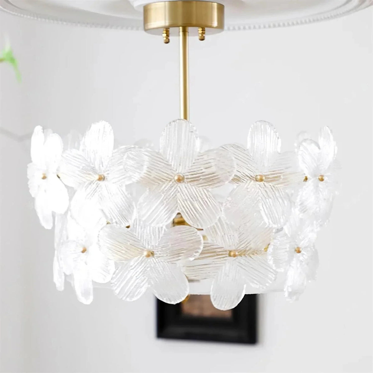 Sculptural Petal Drum Chandelier in frosted glass for Dining Room by AUVIELIGHT