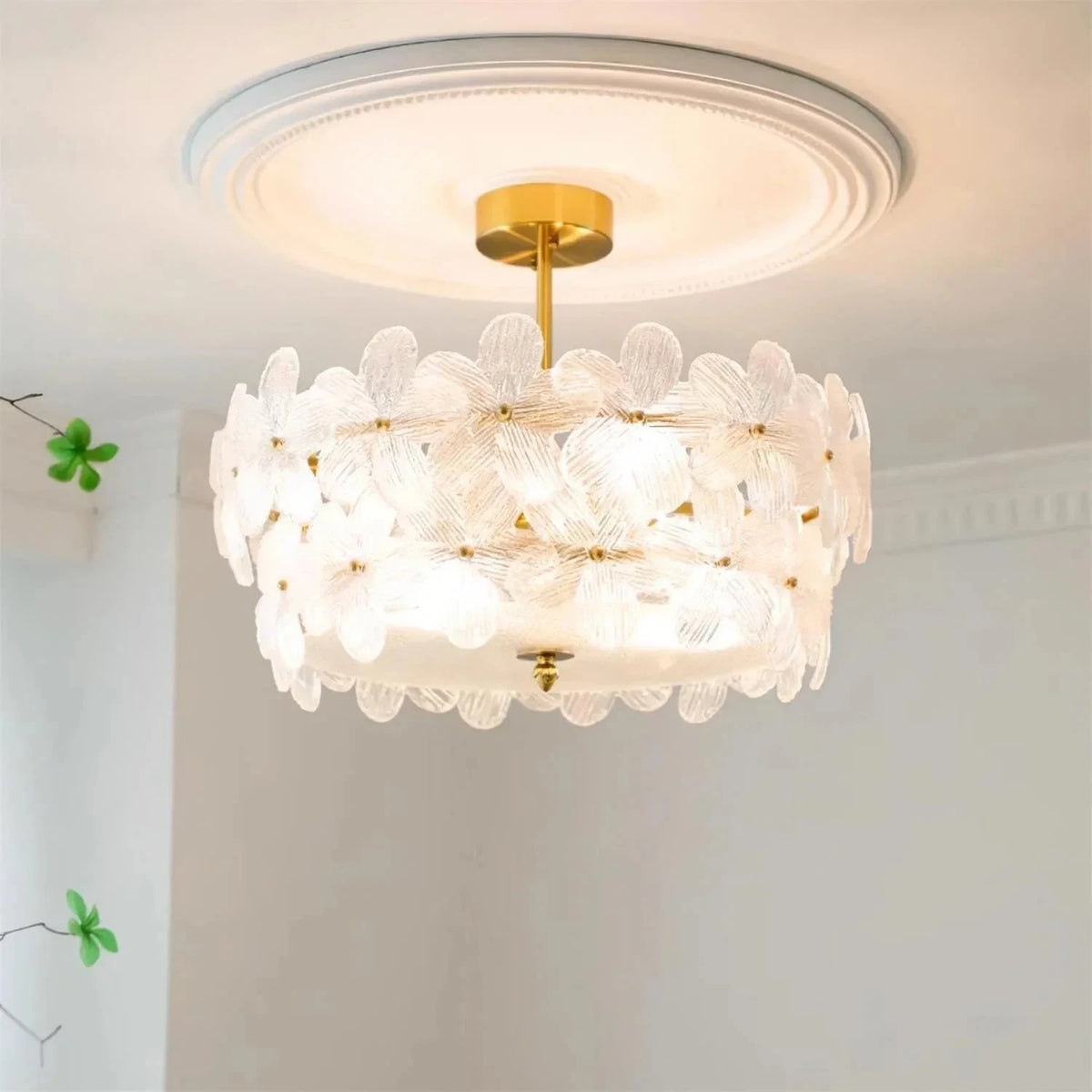 Sculptural Petal Drum Chandelier in frosted glass for Dining Room by AUVIELIGHT
