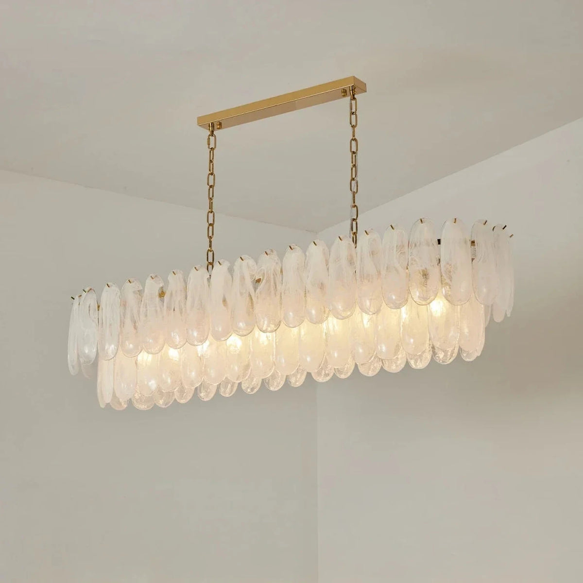Sculptural Petal Oval Chandelier in frosted glass for Dining Room by AUVIELIGHT
