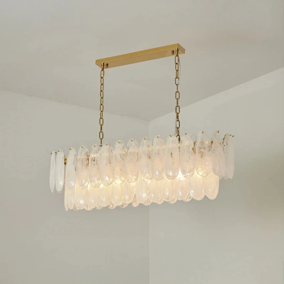 Sculptural Petal Oval Chandelier in frosted glass for Dining Room by AUVIELIGHT