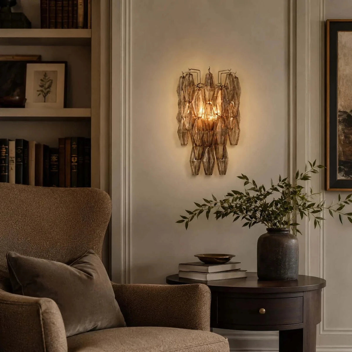 Sculptural Polyhedral Wall Sconce in amber glass for Hallway by AUVIELIGHT