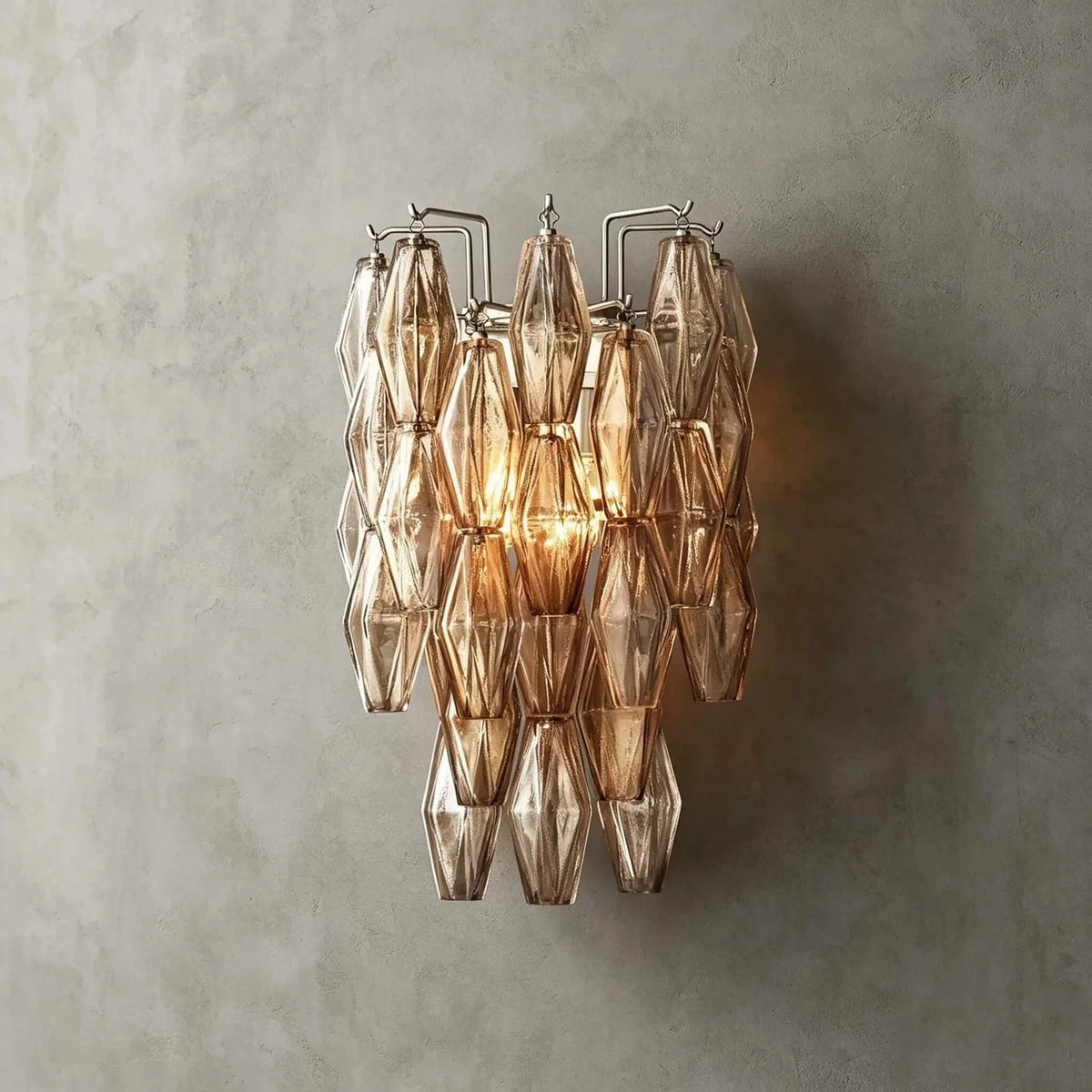 Sculptural Polyhedral Wall Sconce in amber glass for Hallway by AUVIELIGHT, W 11.8" x H 19.7" / Amber & Chrome